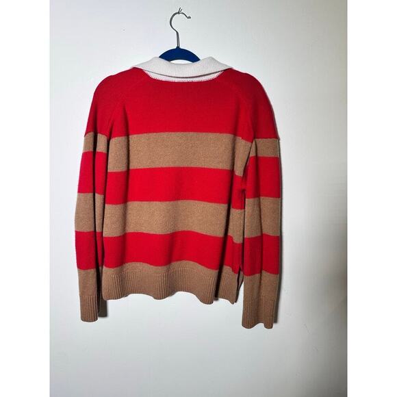 Rails Women's Cherry Camel Stripe Harris Collared Sweater Size Large cashmere - Picture 8 of 12